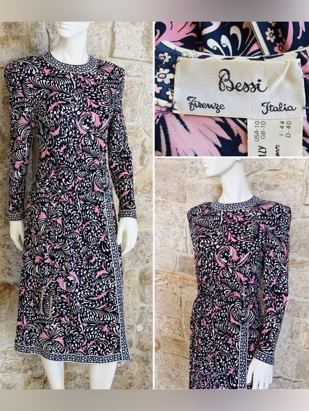 Rare Vintage 1980s Averardo Bessi Silk Jersey Dress w/Matching Belt Pink Blue